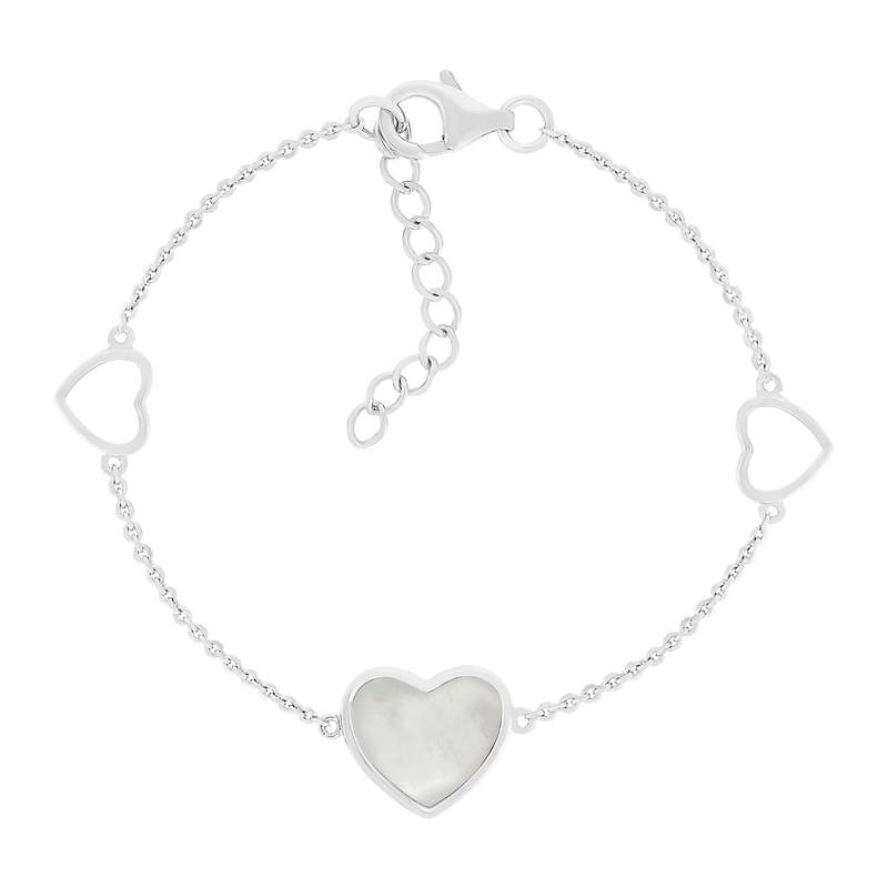 Bracelet argent 925 nacres coeurs 19cm - vue 1