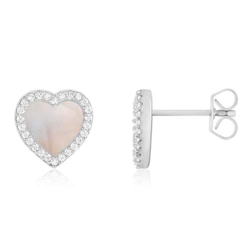 Boucles d'oreilles argent 925 nacres et ziconias coeur
