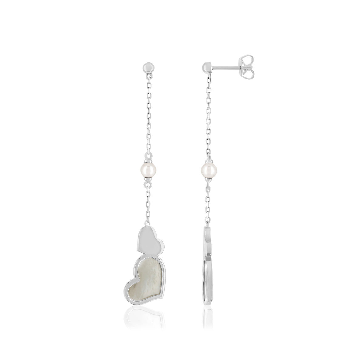 Boucles d'oreilles argent 925 nacres et perles coeurs