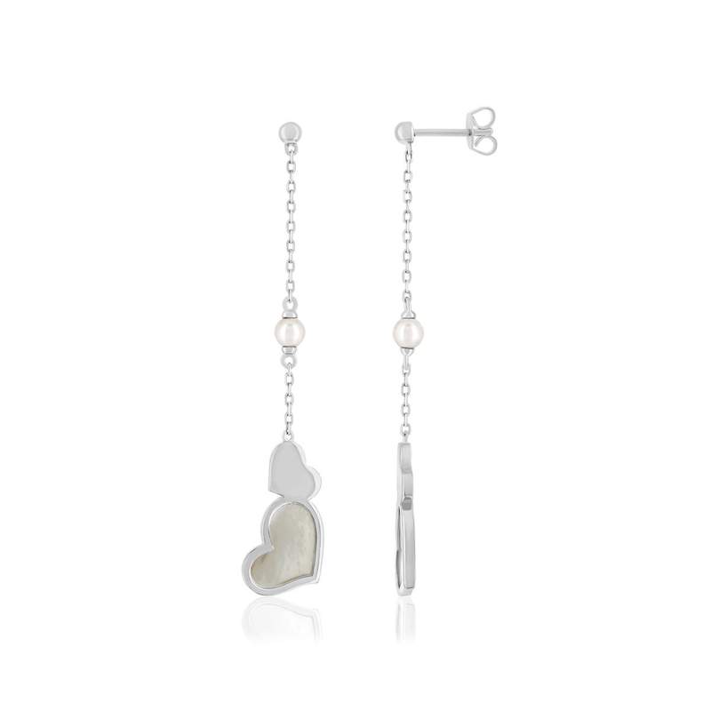 Boucles d'oreilles argent 925 nacres et perles coeurs - vue 1