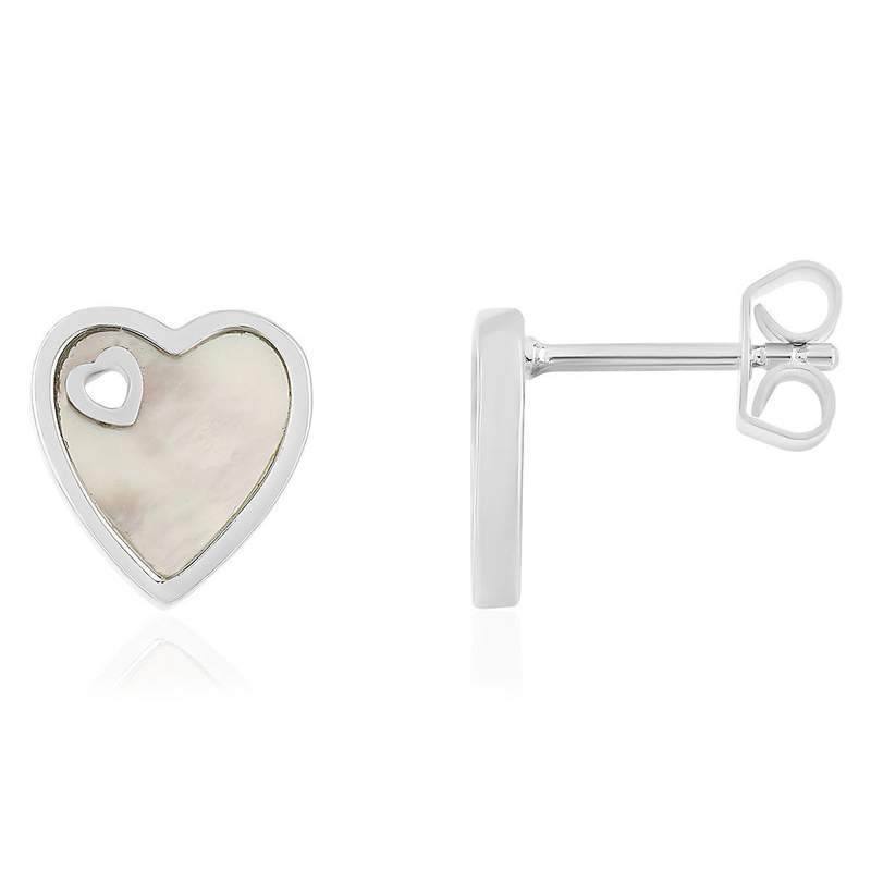 Boucles d'oreilles argent 925 nacres coeurs - vue 1