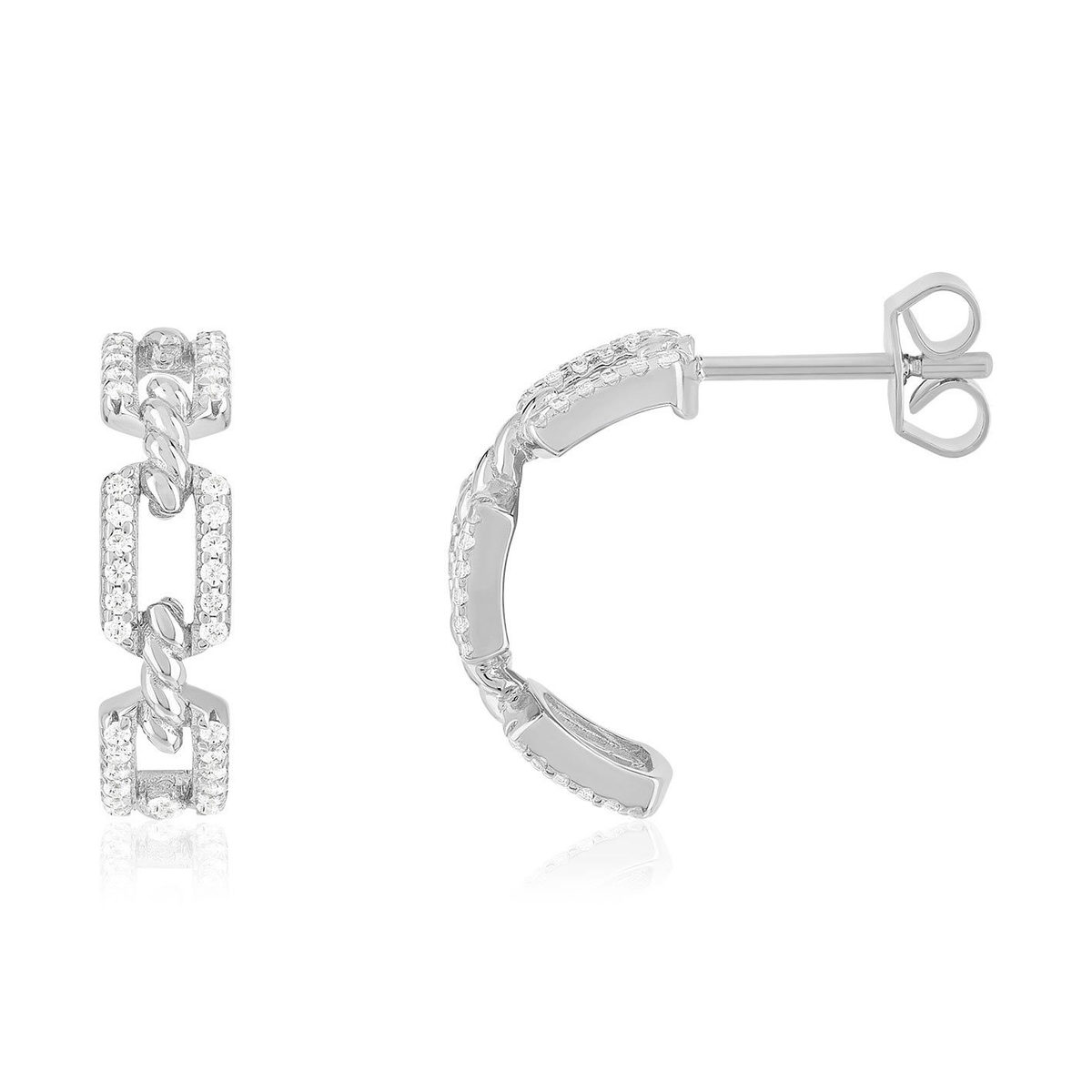 Demi créoles argent 925 et zirconias 18mm