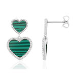 Boucles d'oreilles argent 925 malachites et zirconias coeurs - vue 1