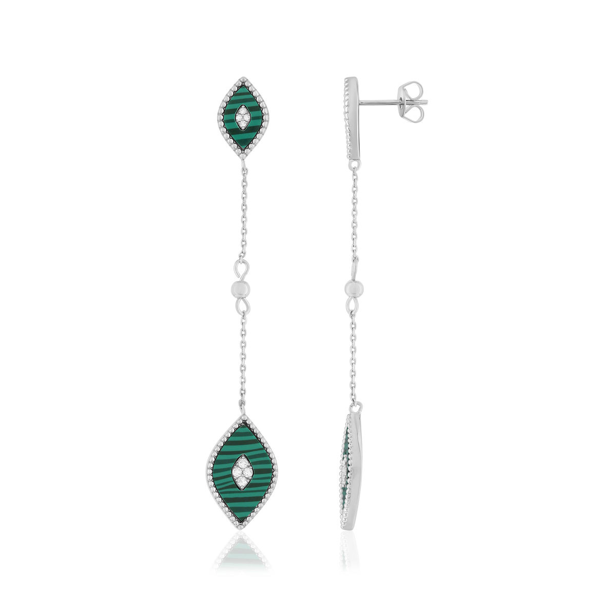 Boucles d'oreilles argent 925 malachites et zirconias