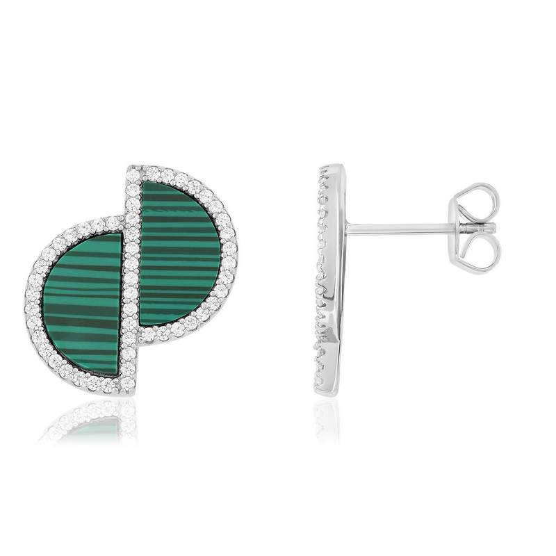 Boucles d'oreilles argent 925 malachites - vue 1