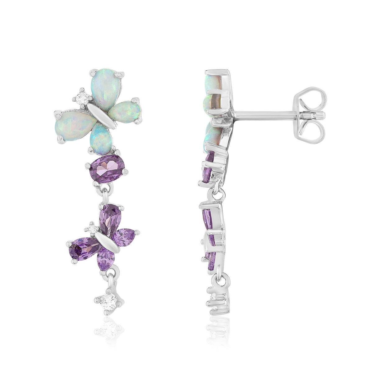 Boucles d'oreilles argent 925 opales et zirconias papillons