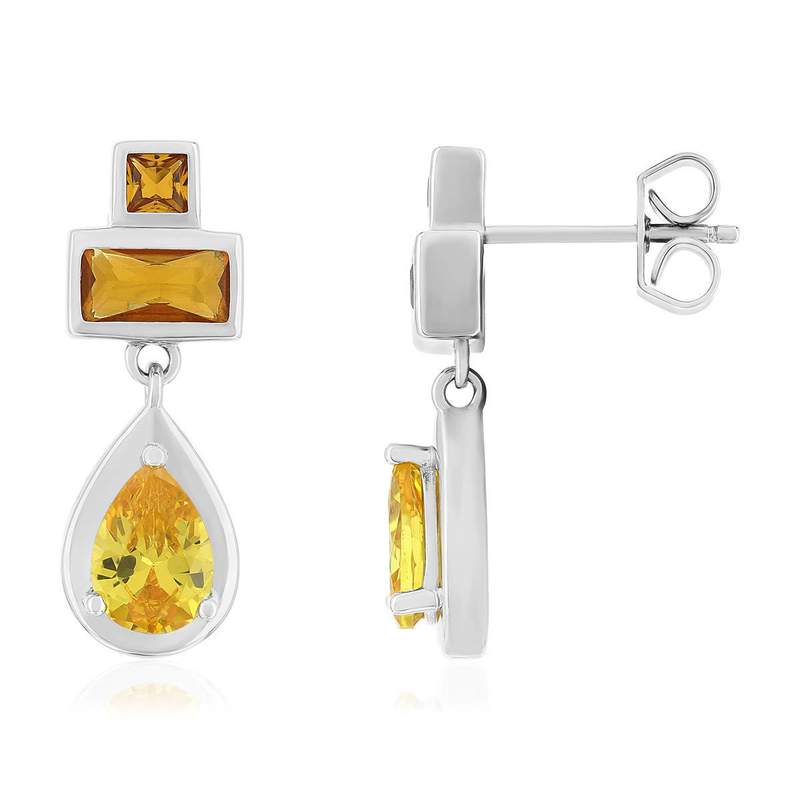 Boucles d'oreilles argent 925 et zirconias jaunes - vue 1