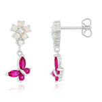 Boucles d'oreilles argent 925 opales et pierres synthétiques papillons et fleurs - vue 1