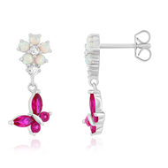 Boucles d'oreilles argent 925 opales et pierres synthétiques papillons et fleurs