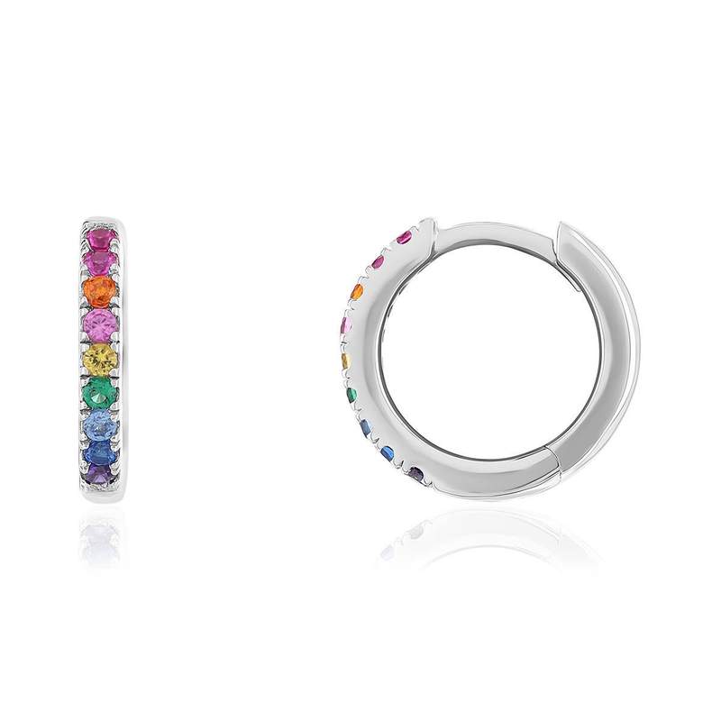 Créoles argent pierres synthétiques multicolores - vue 1