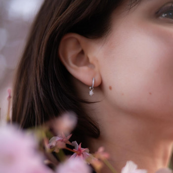 Silver zirconia hoop earrings and wind star pendants