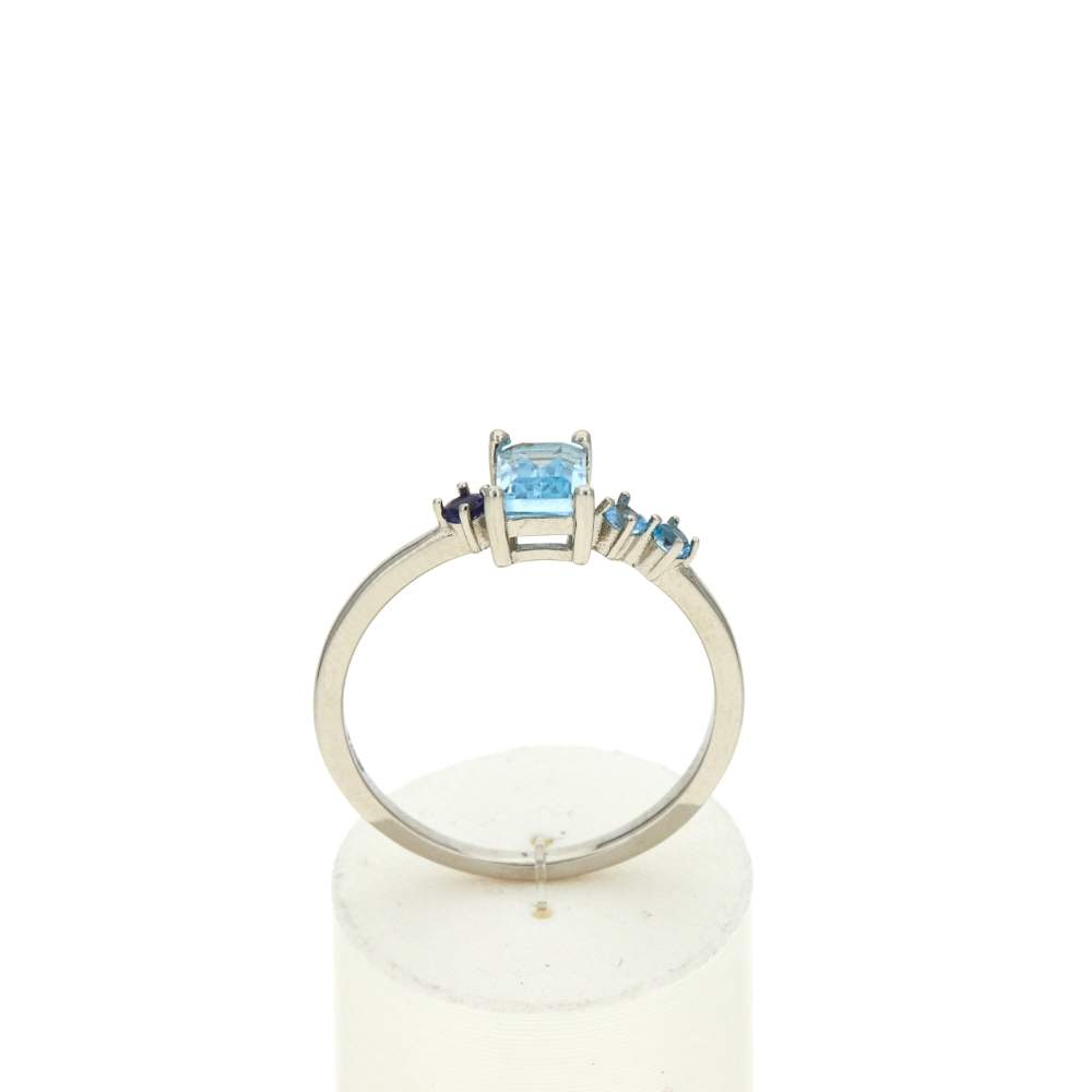 Bague argent 925 rhodié topazes traitées et pierre synthétique violette - vue 1