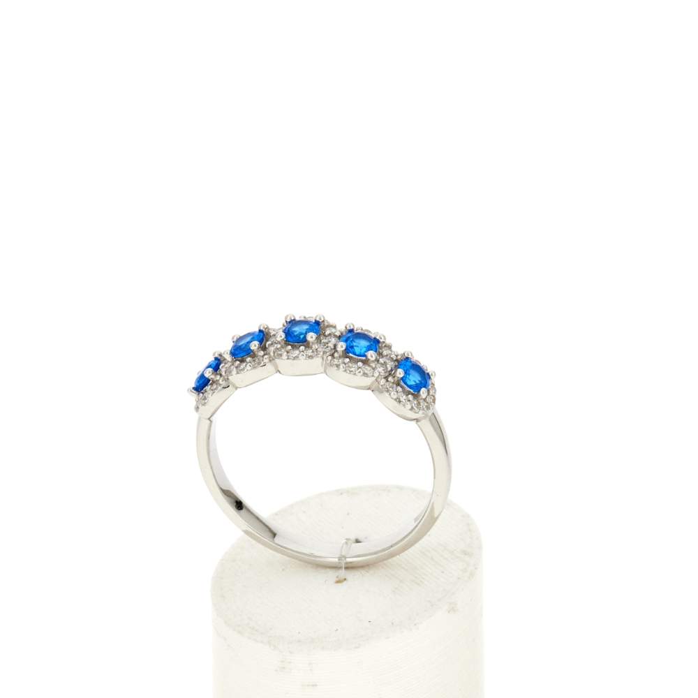 Bague argent 925 pierre synthétiques bleues et zirconias - vue 2