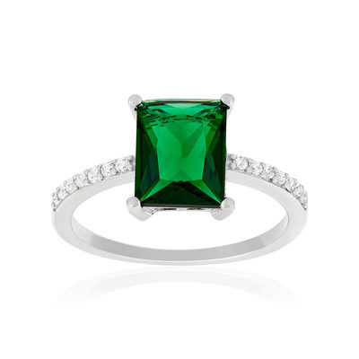 Bague argent 925 pierre synthétique verte et zirconias