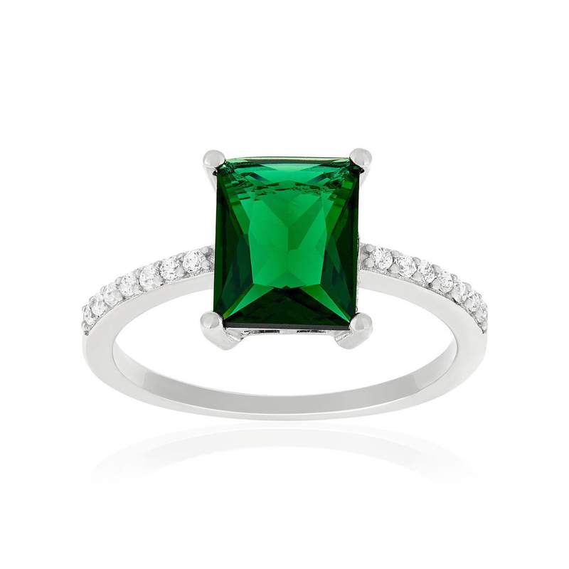 Bague argent 925 pierre synthétique verte et zirconias - vue 1