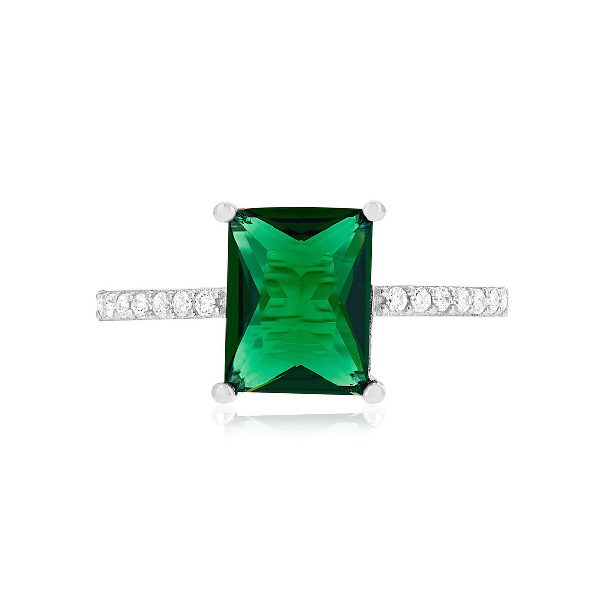 Bague argent 925 pierre synthétique verte et zirconias - vue 3