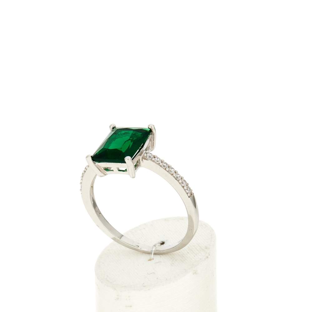 Bague argent 925 pierre synthétique verte et zirconias - vue 3