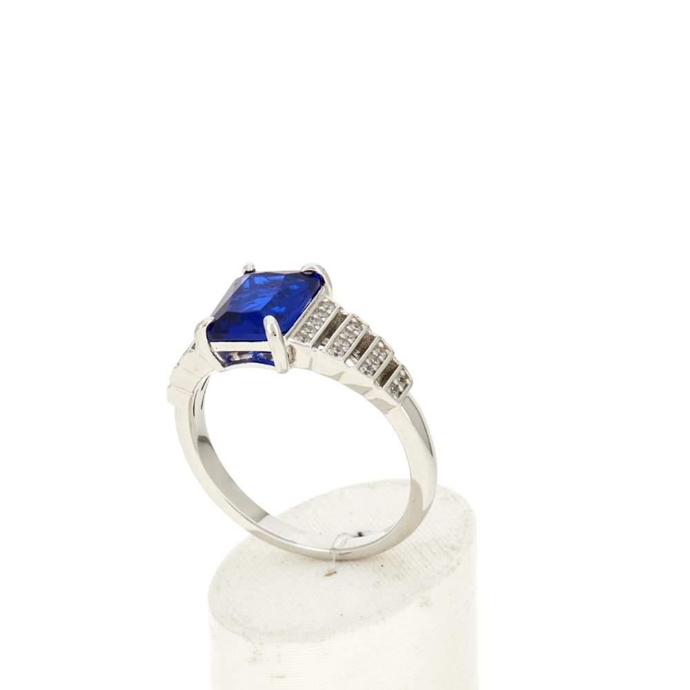 Bague argent 925 pierre synthétique bleue et zirconias - vue 3