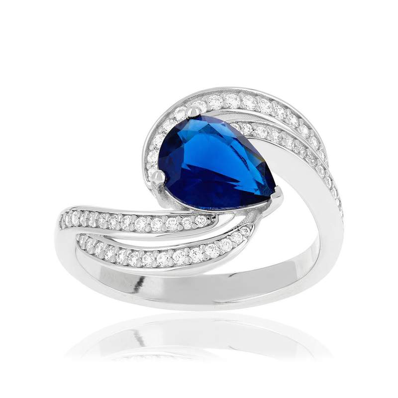 Ring van 925 zilver met blauwe synthetische steen en zirkonia's - afbeelding 1