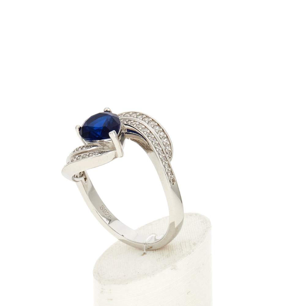 Ring van 925 zilver met blauwe synthetische steen en zirkonia's - afbeelding 4
