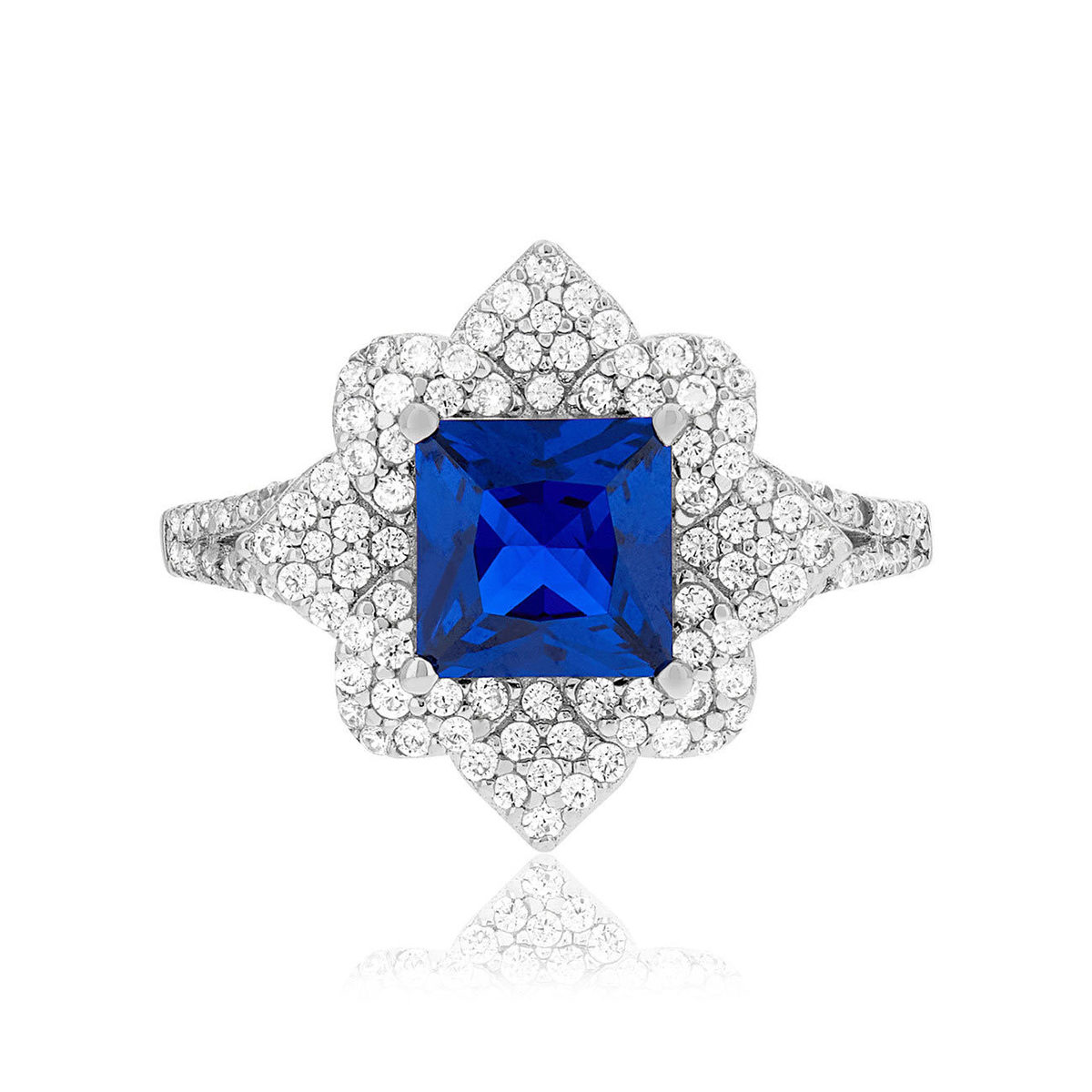 Bague argent 925 pierre synthétique bleue et zirconias - vue 3