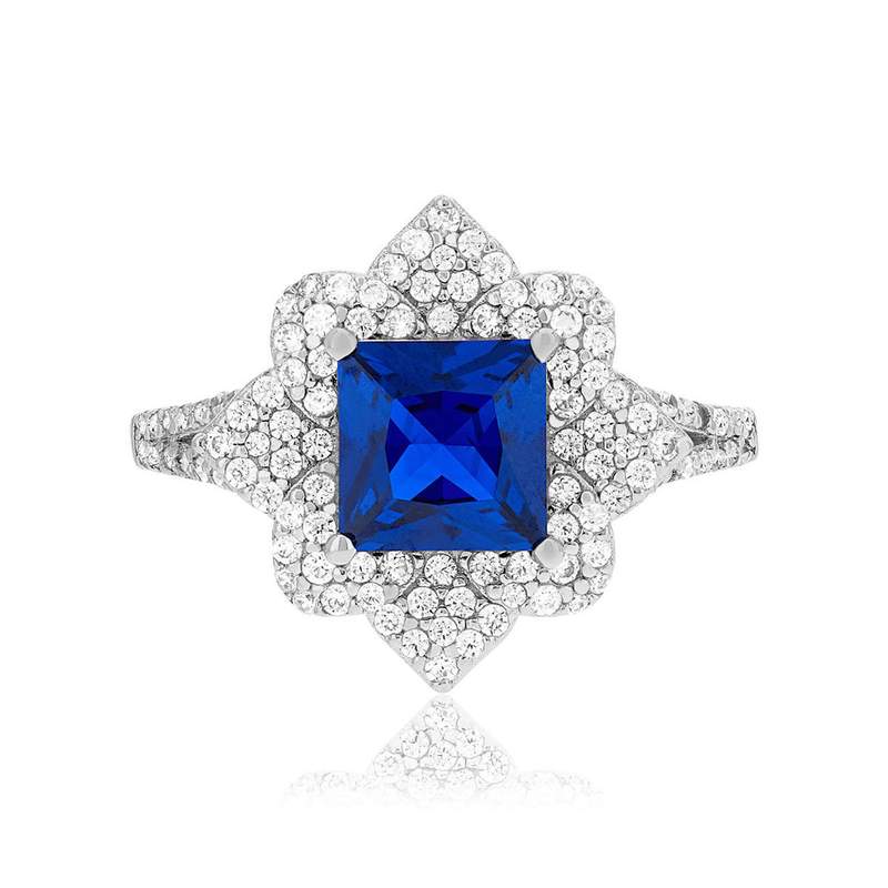 Bague argent 925 pierre synthétique bleue et zirconias - vue 3