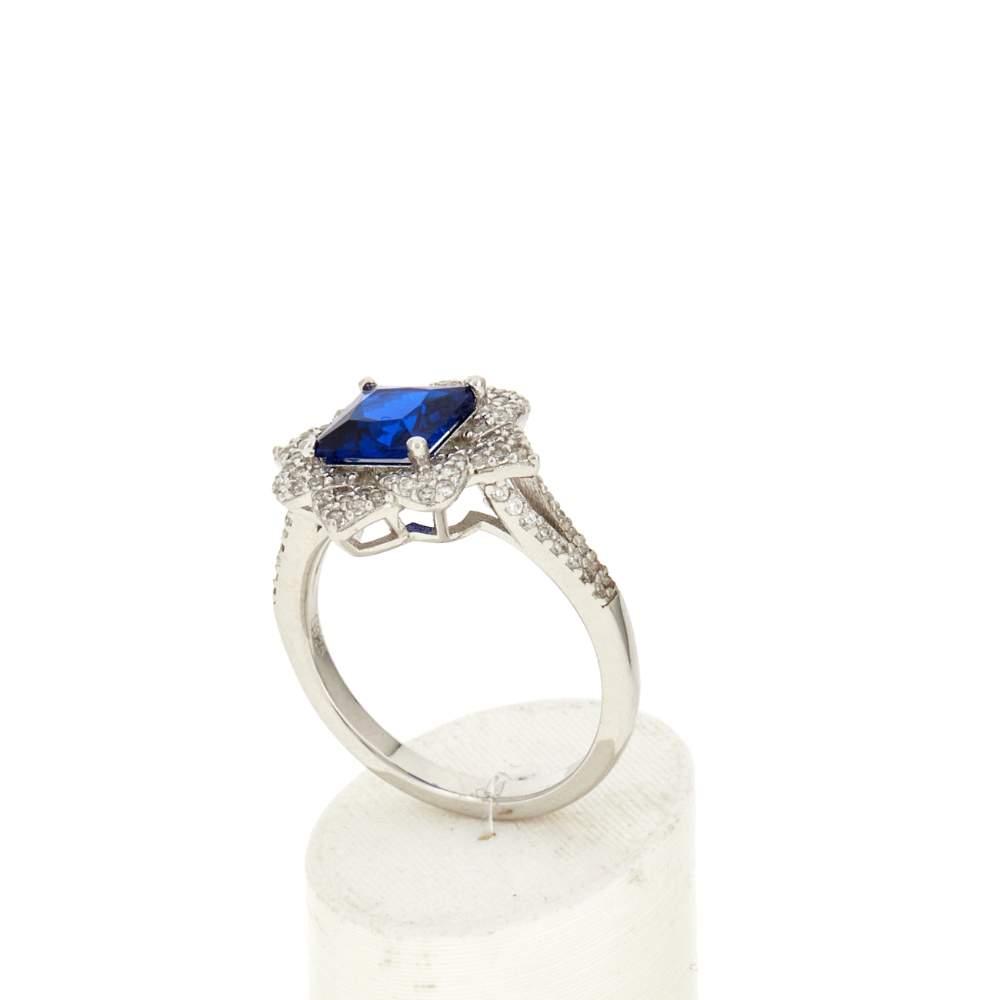 Bague argent 925 pierre synthétique bleue et zirconias - vue 3