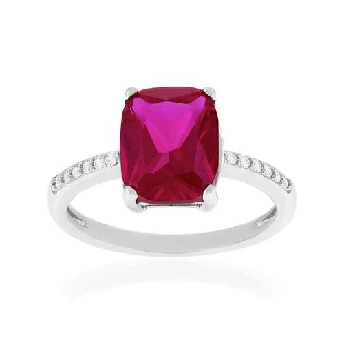 Bague argent 925 rubis synthétique rouge et zirconias