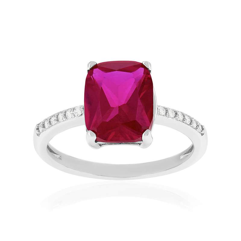 Bague argent 925 rubis synthétique rouge et zirconias - vue 1