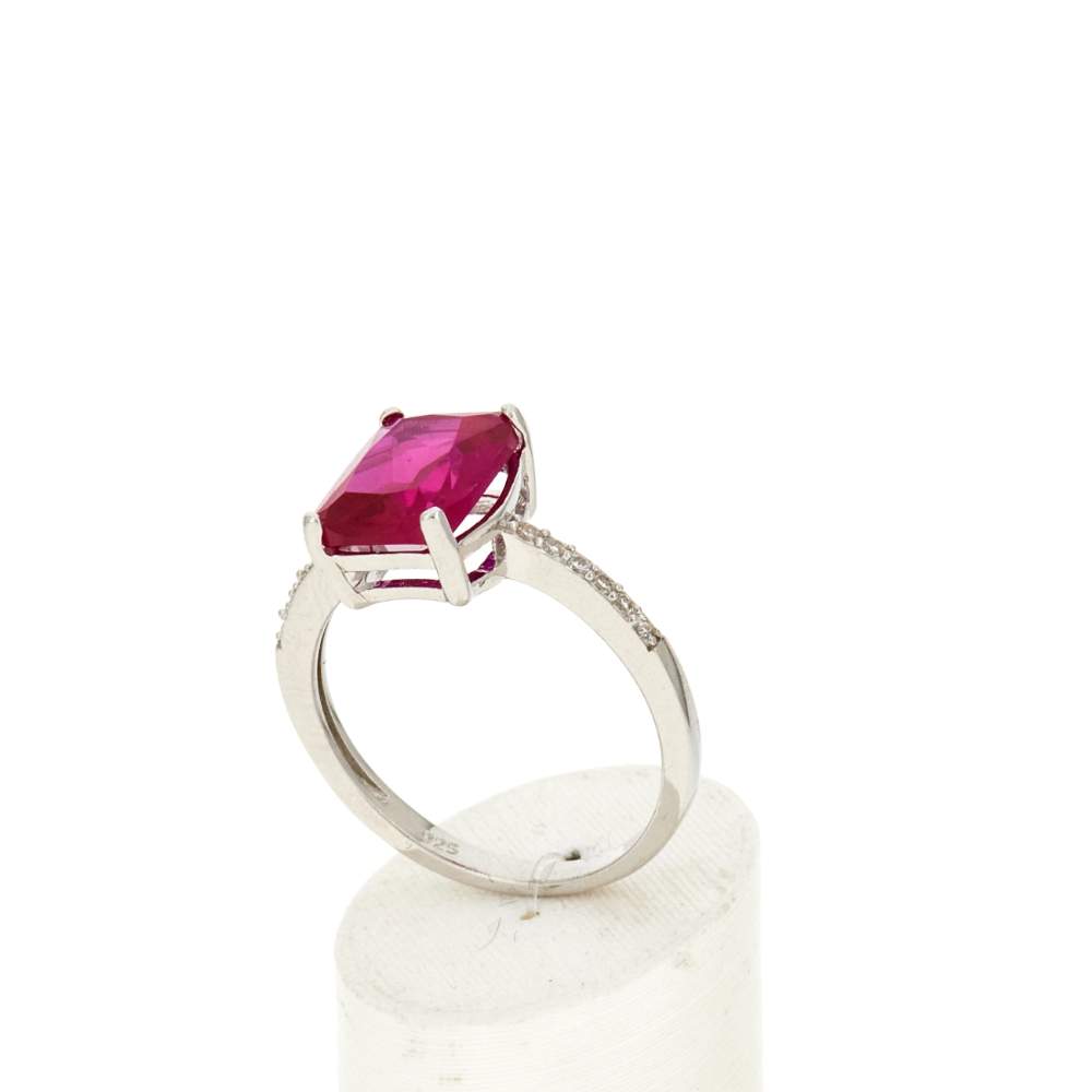 Bague argent 925 rubis synthétique rouge et zirconias - vue 3