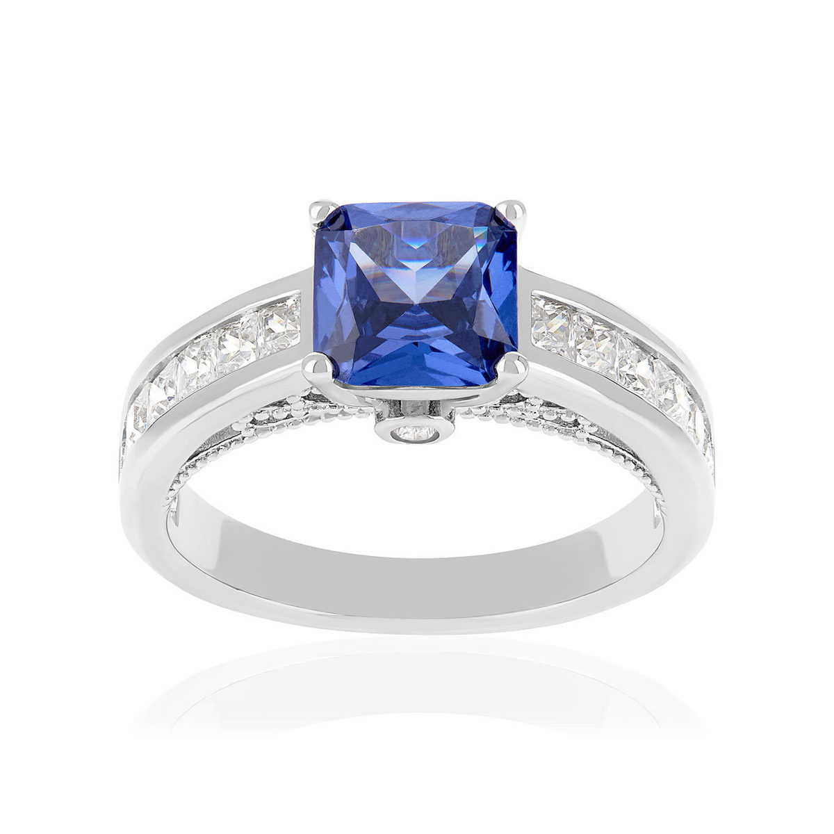 Bague argent 925 zirconias bleu et blanc