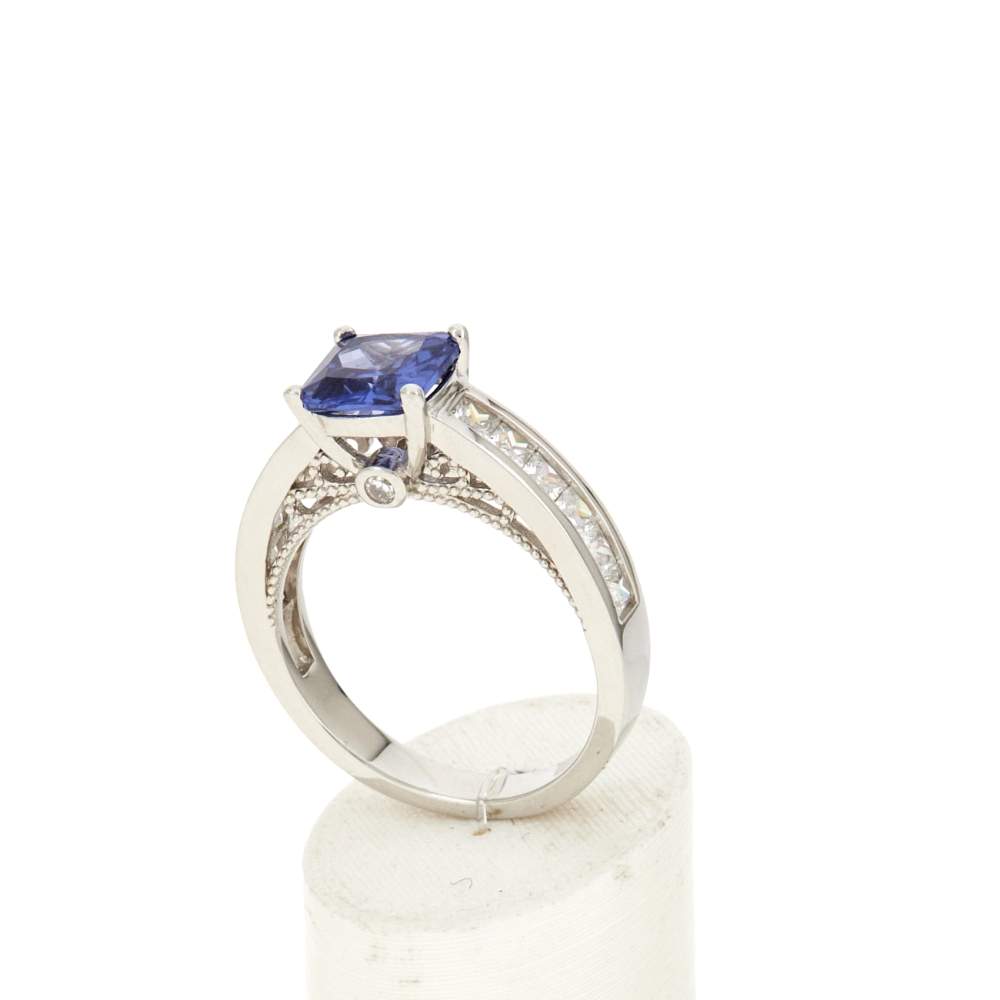 Bague argent 925 zirconias bleu et blanc - vue 3