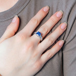 Bague argent 925 zirconias bleu et blanc - vue porté 1