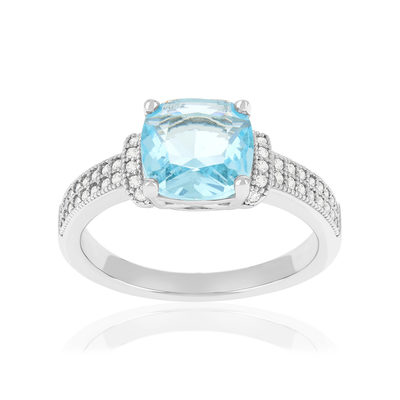 Bague argent 925 pierre synthétique bleue et zirconias