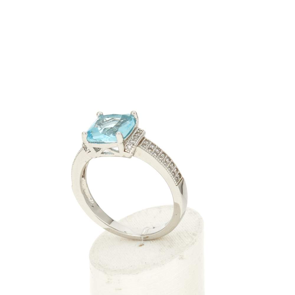 Bague argent 925 pierre synthétique bleue et zirconias - vue 3