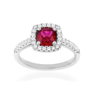 Bague argent 925 rubis synthétique rouge et zirconias - vue 1