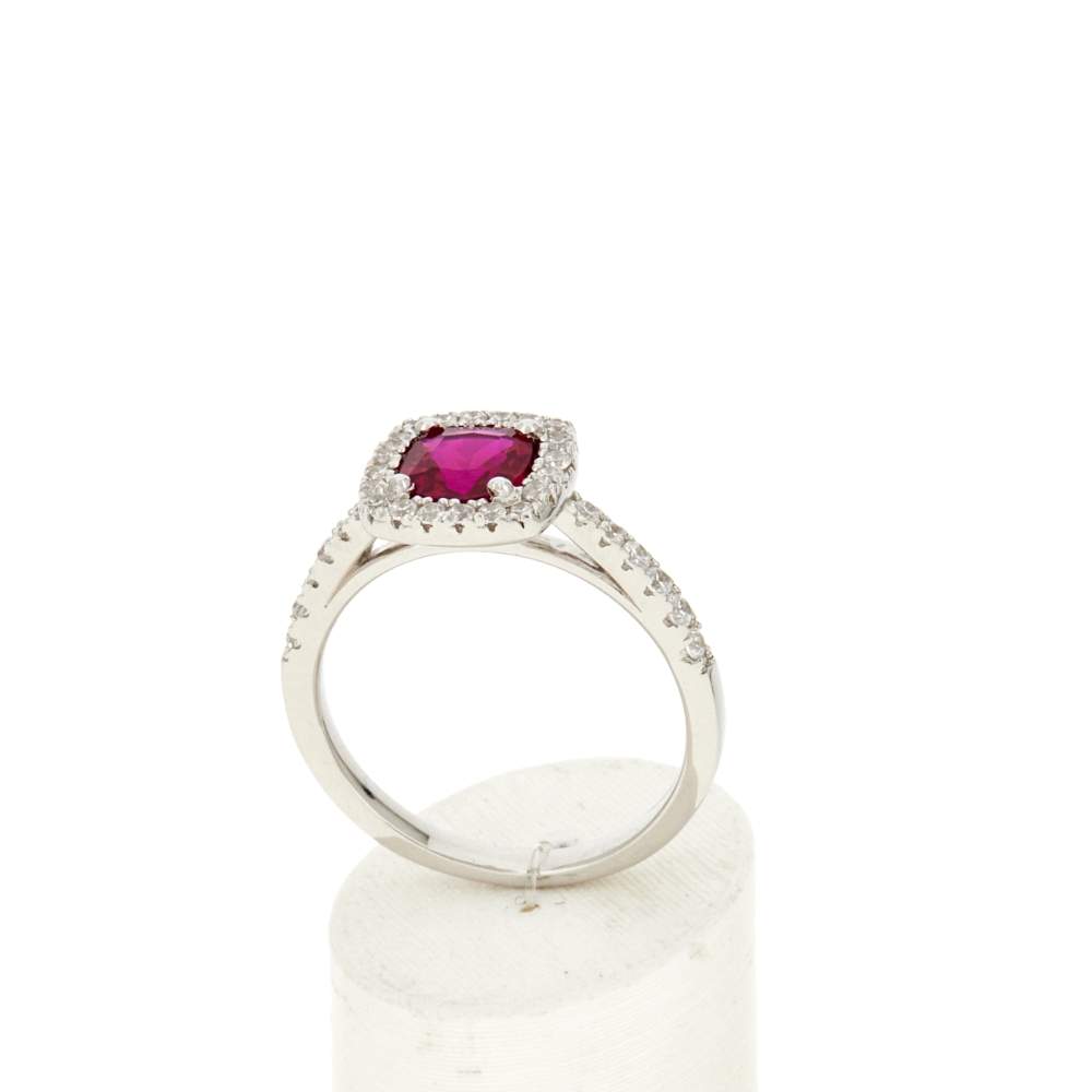 Bague argent 925 rubis synthétique rouge et zirconias - vue 2