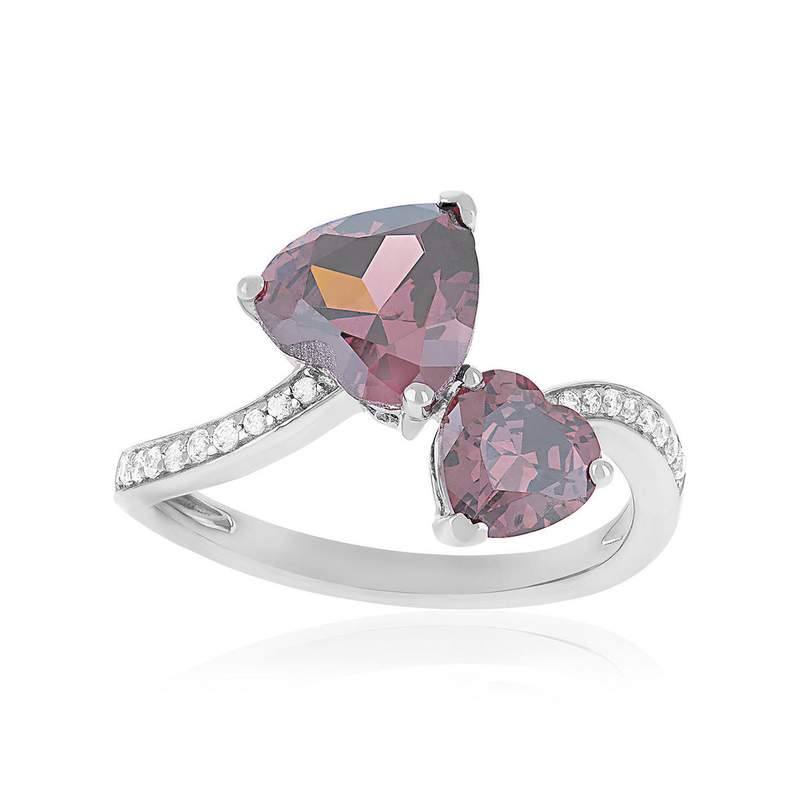 Bague argent 925 zirconias violet et blanc - vue 1