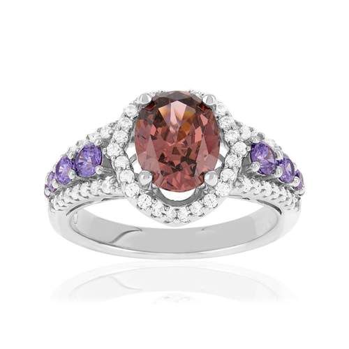 925 zilveren ring met paarse, roze en witte zirkonia's