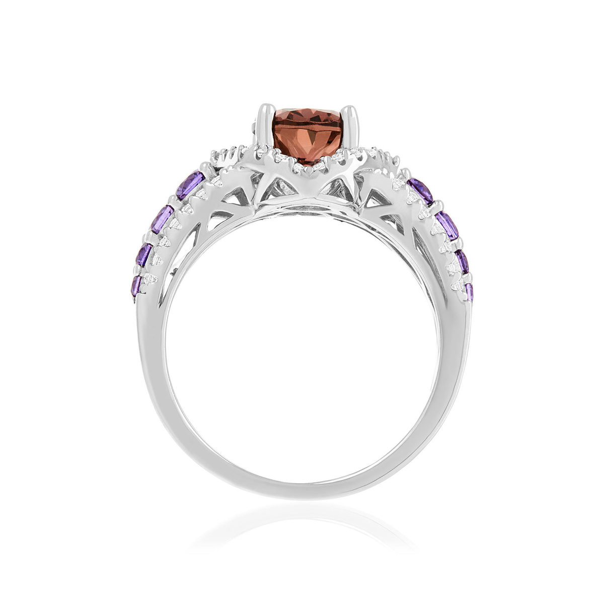 Bague argent 925 zirconias violet, rose et blanc - vue 2