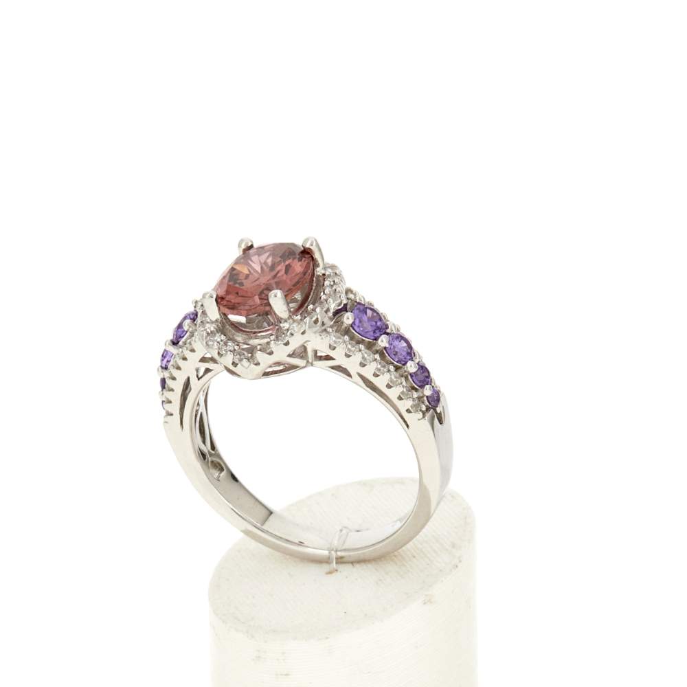 Bague argent 925 zirconias violet, rose et blanc - vue 3