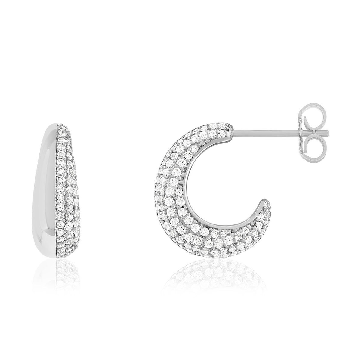 Demi créoles argent 925 et zirconias 14mm