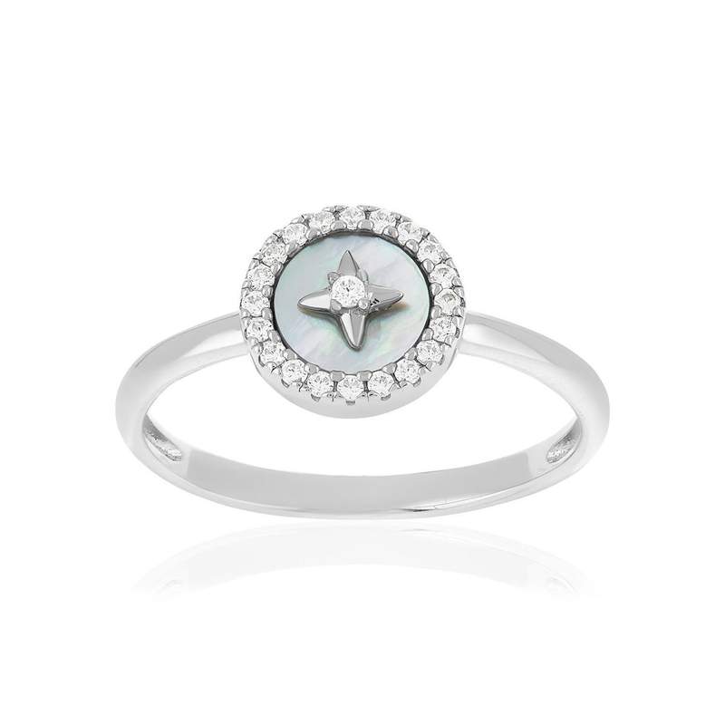Bague argent 925 nacre et zirconias - vue 1