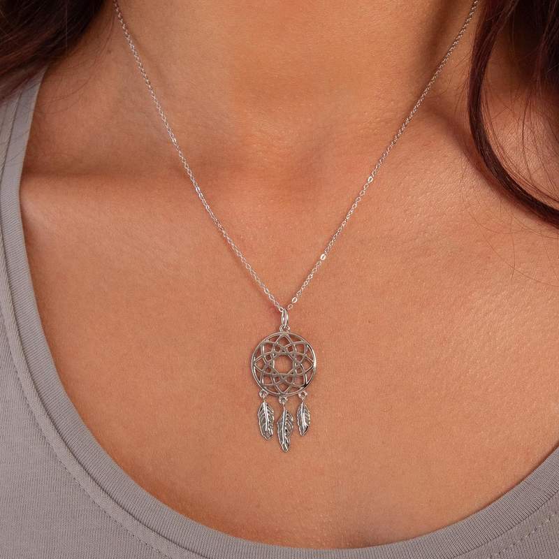925 zilveren ketting met dromenvanger motief 45 cm - gedragen 1