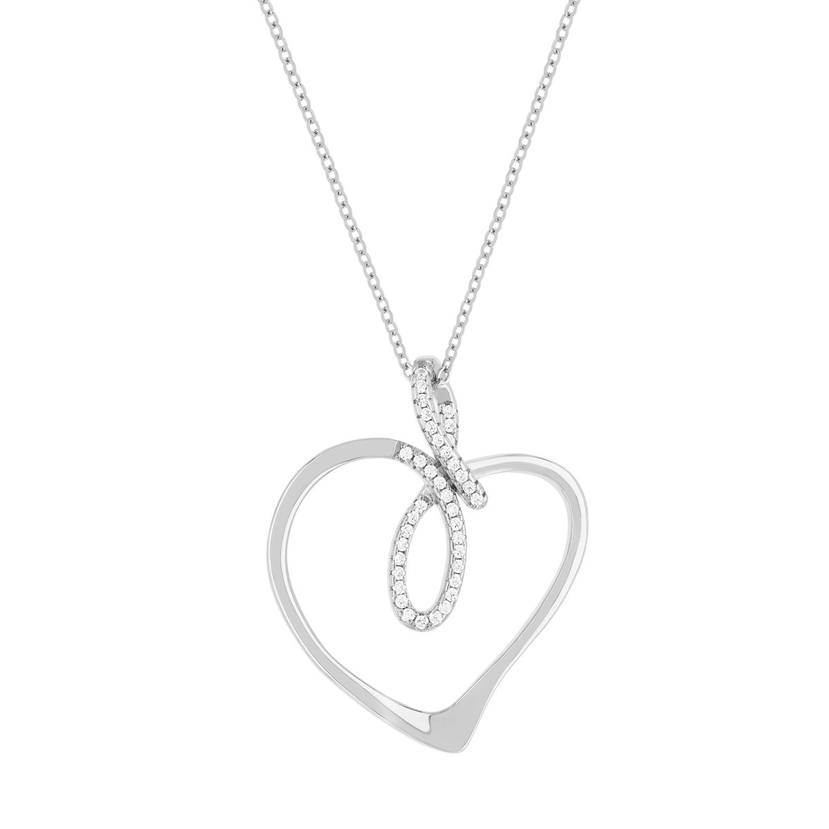 Collier argent 925 et zirconias coeur 45cm