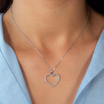 Necklace silver 925 and zirconias heart 45cm - view worn 1