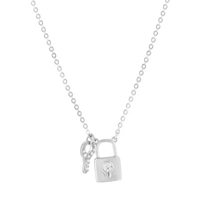 Collier argent 925 et zirconias motif cadenas 45cm - vue 1