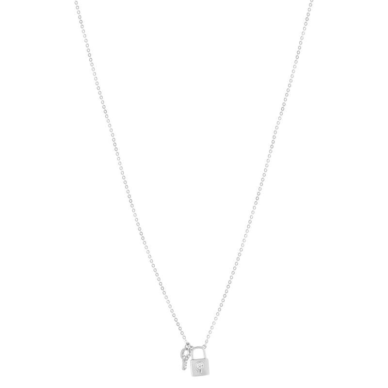 Zilveren ketting 925 en zirkonia's met hangslotmotief 45 cm - afbeelding 2