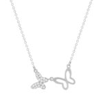 Collier argent 925 et zirconias motif papillons 45cm - vue 1