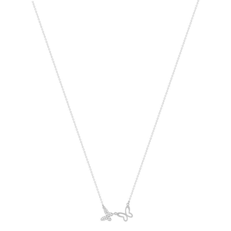 Collier argent 925 et zirconias motif papillons 45cm - vue 2